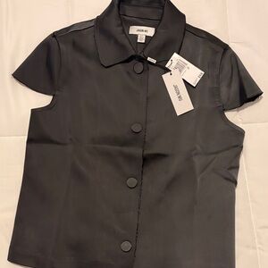 Jason Wu Black Short Sleeve Button-Up Blouse